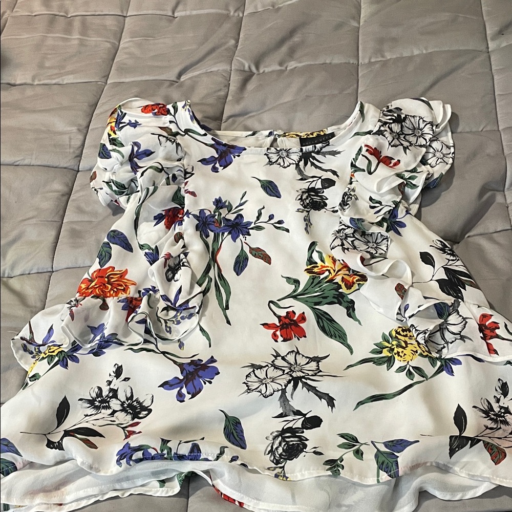 Floral Print Women's Blouse - White Multicolor